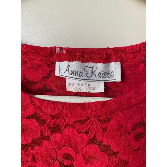 VTG Anna Kriste Red Short Sleeved See Through Floral Lace Top- Size XL - Picture 3 of 4